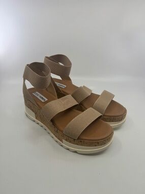 Steve Madden Bandi Platform Wedge Sandals Women's Beige/Natural Size 8.5